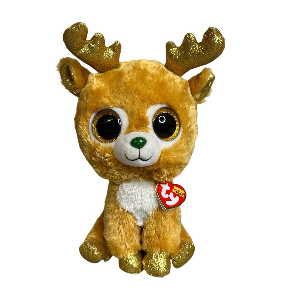 Ty Beanie Boos Glitzy the Reindeer Medium Glitter Eyes Stuffed Animal Plush ￼